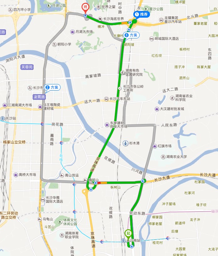 长沙南站至场馆   途经:红旗路,京奥港高速(16.5km)